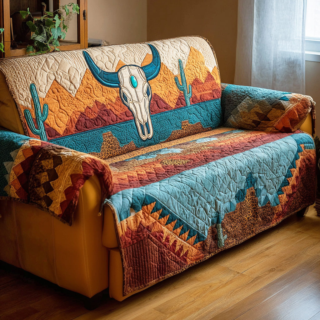 Prairie Bones Quilted Sofa Cover Couch Protector Cowboys Christmas Gifts