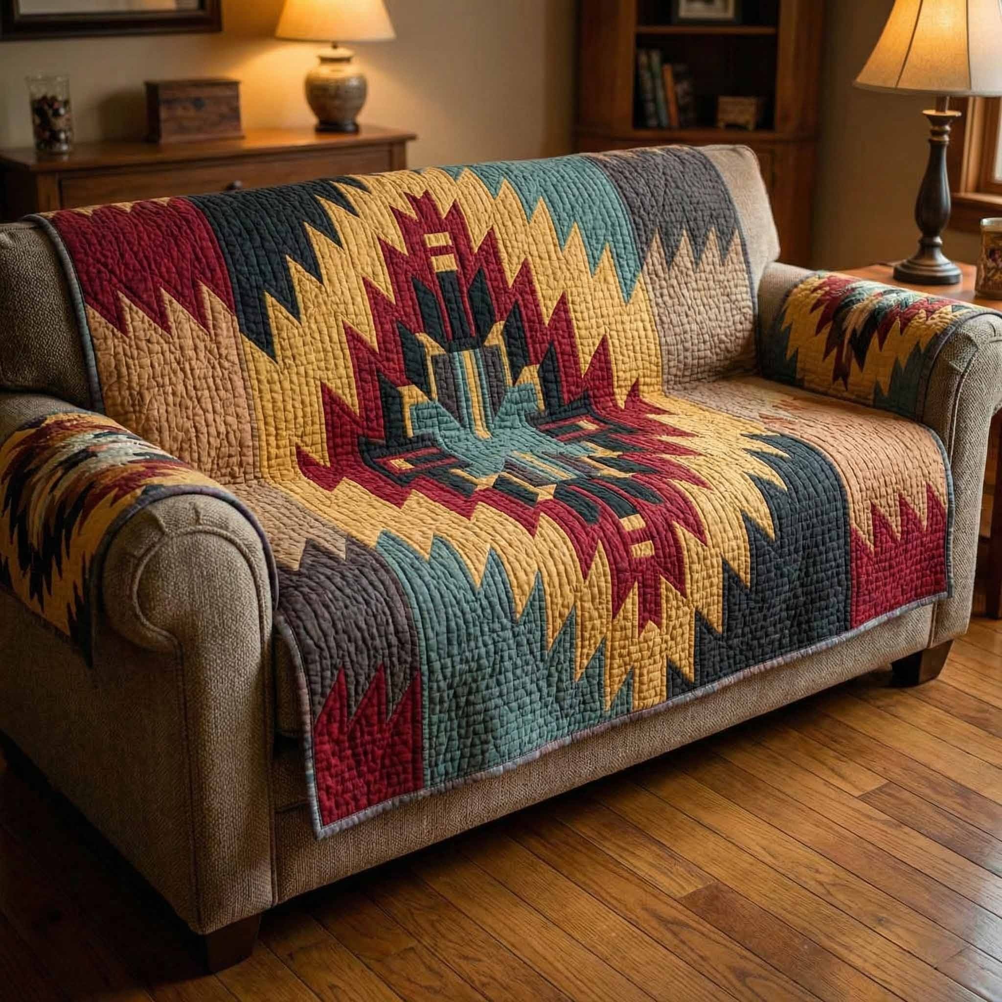 Prairie Flame Quilted Sofa Cover Southwestern Sofa Protector Cover Native American Gifts Items