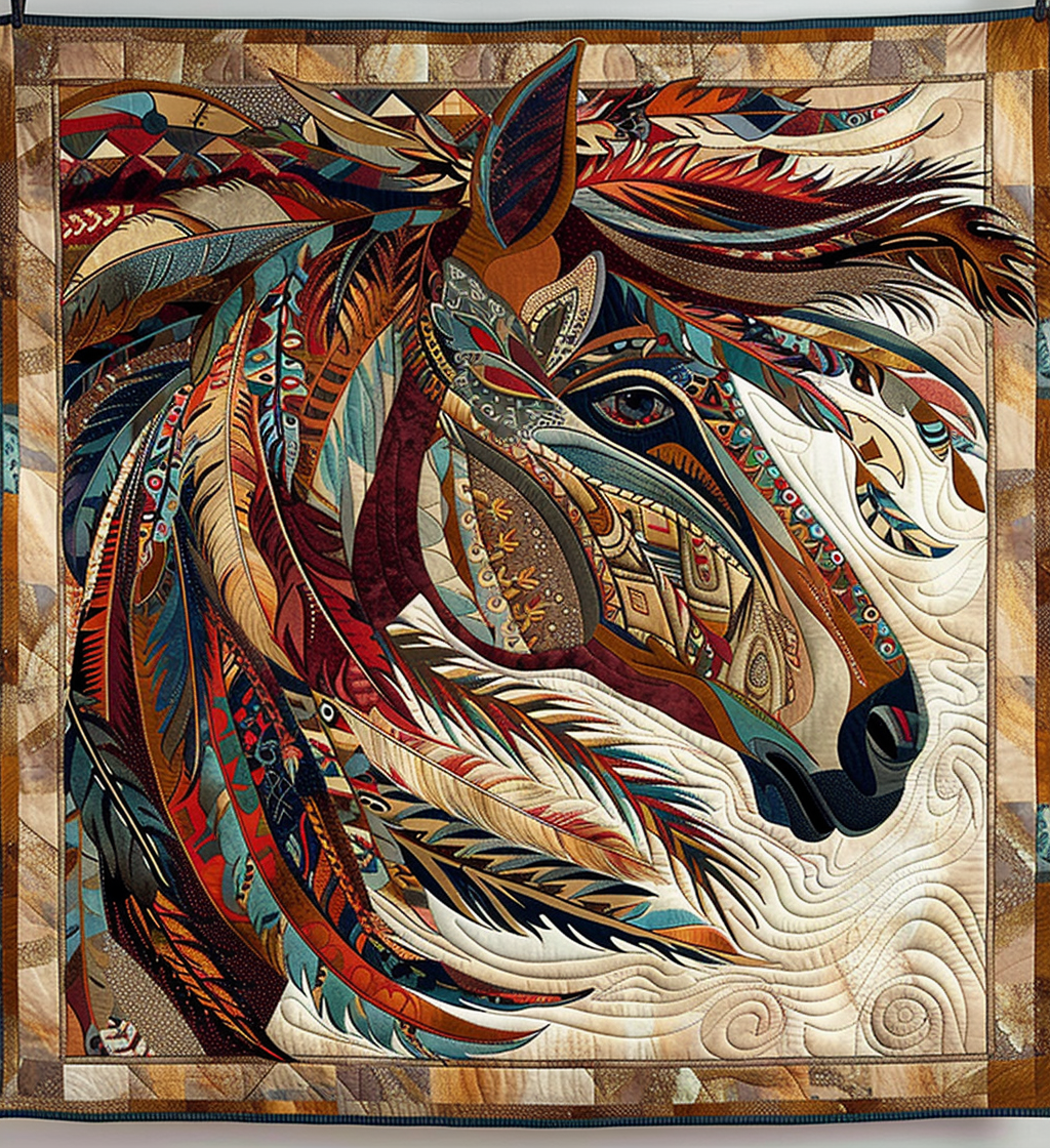 Prairie Pony Quilted Blanket Bed Room Art Native American Gifts For Him