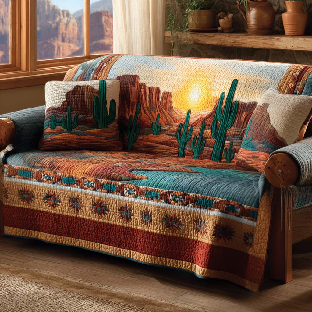 Prairie Whisper Quilted Sofa Cover Living Room Decor Ideas Cactus Housewarming Gift