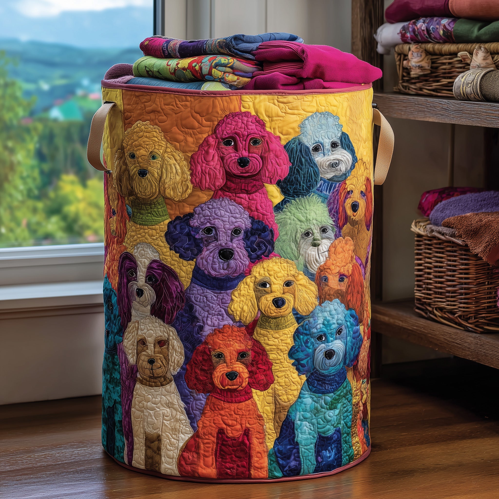 Pretty Playful Poodle Quilted Laundry Basket Sweet Gifts For Dog Fans
