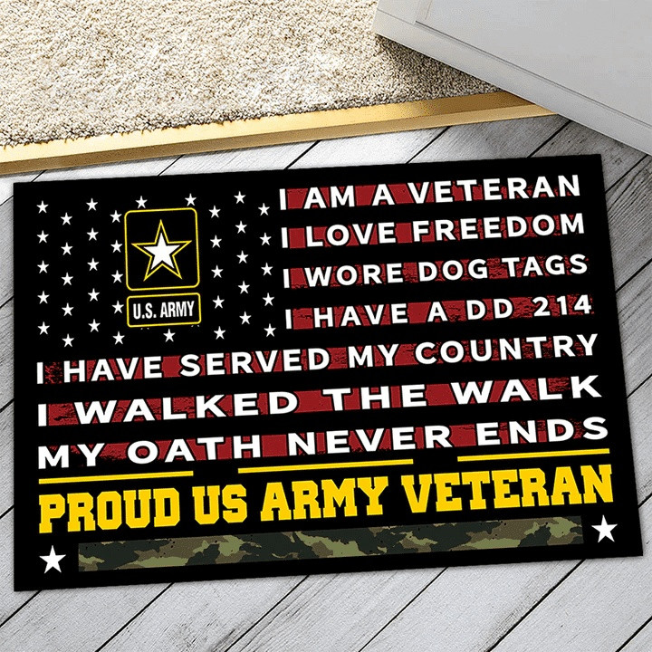 Proud To Be A US Army Veteran Doormat Patriotic 4th Of July Entryway Decor Best Veteran Gifts