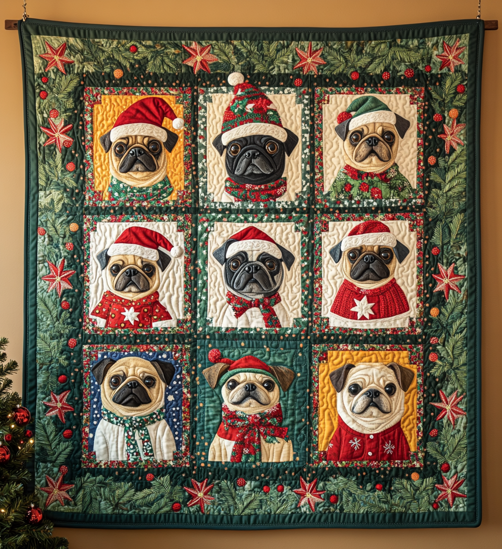Pug Christmas Cuddles Quilted Blanket Bedroom Holiday Decorating Ideas Christmas Gifts For Her