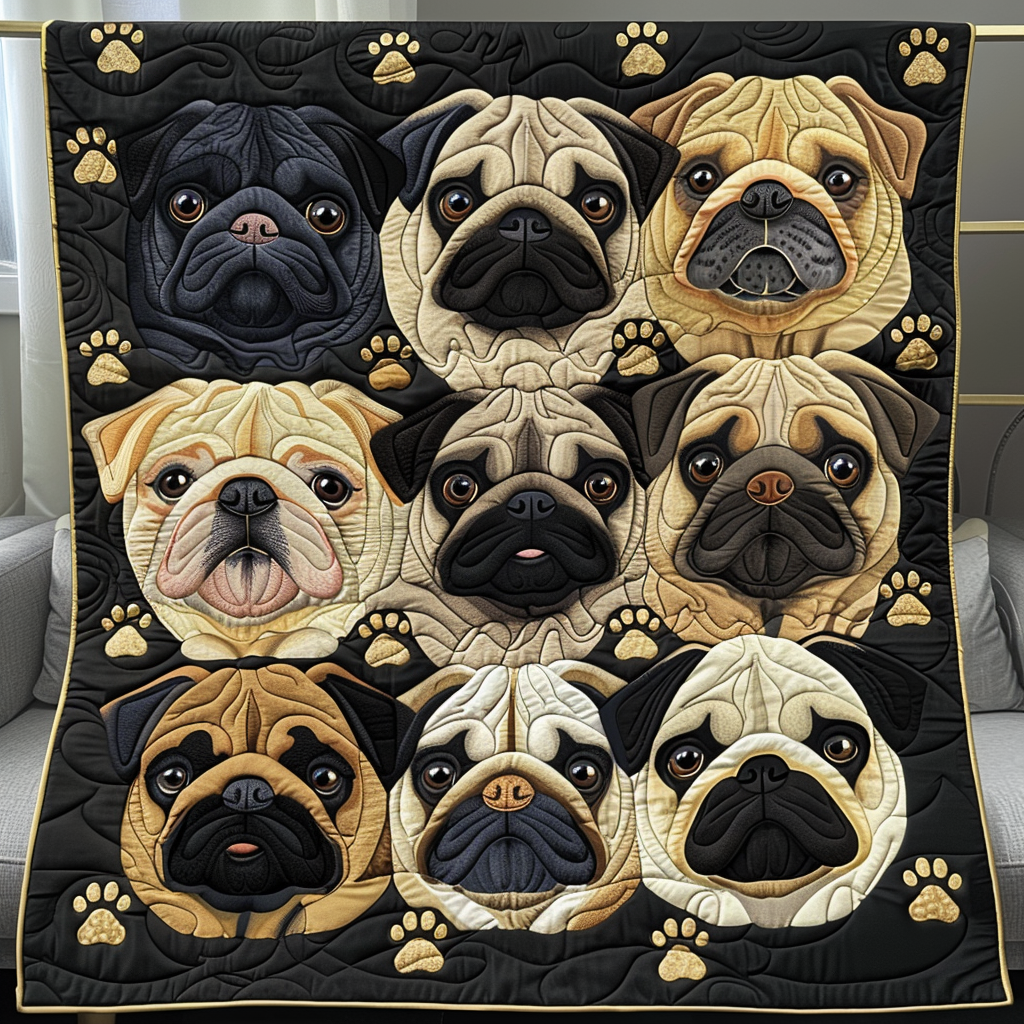 Pug Parade Quilted Blanket Best Bed Sheet Set Pug Gifts For Her