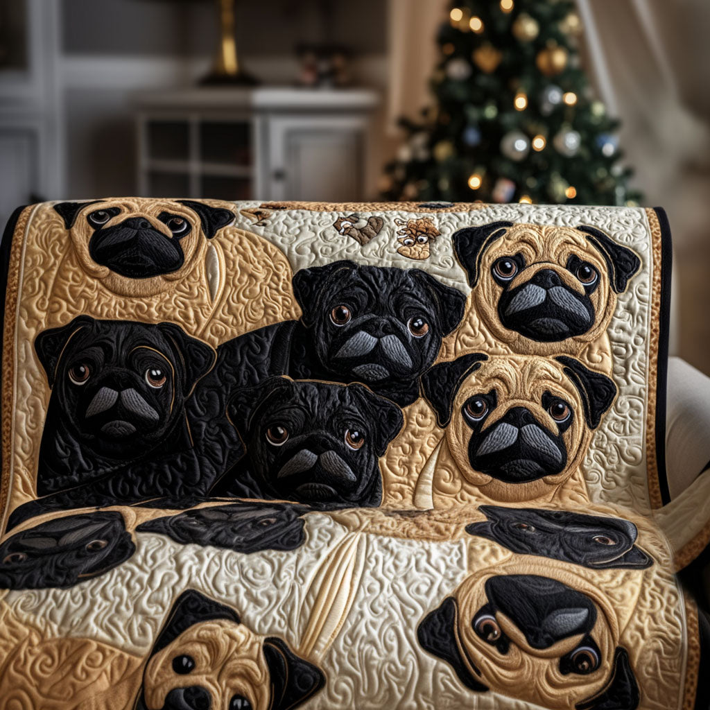 Pugs in Wonderland Quilted Sofa Cover Holiday Couch Covers Pug Xmas Gifts