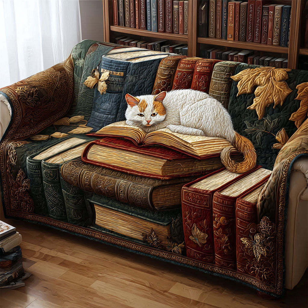 Purrfect Library Quilted Sofa Cover Home Decorattions Christmas Presents For Book Lovers