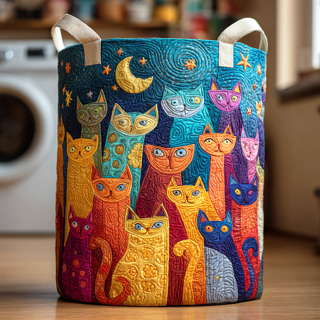 Purring Meadow Quilted Laundry Basket Beautiful Quilted Laundry Organizer Gift for Couples