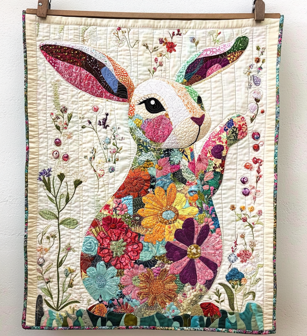 Rabbit Fiesta Quilted Blanket Bed Decor Gifts For Bunny Lovers