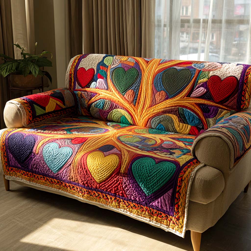 Radiant Rainbow Heart Quilted Sofa Cover Sofa Blanket Cover Valentine Day Presents For Her