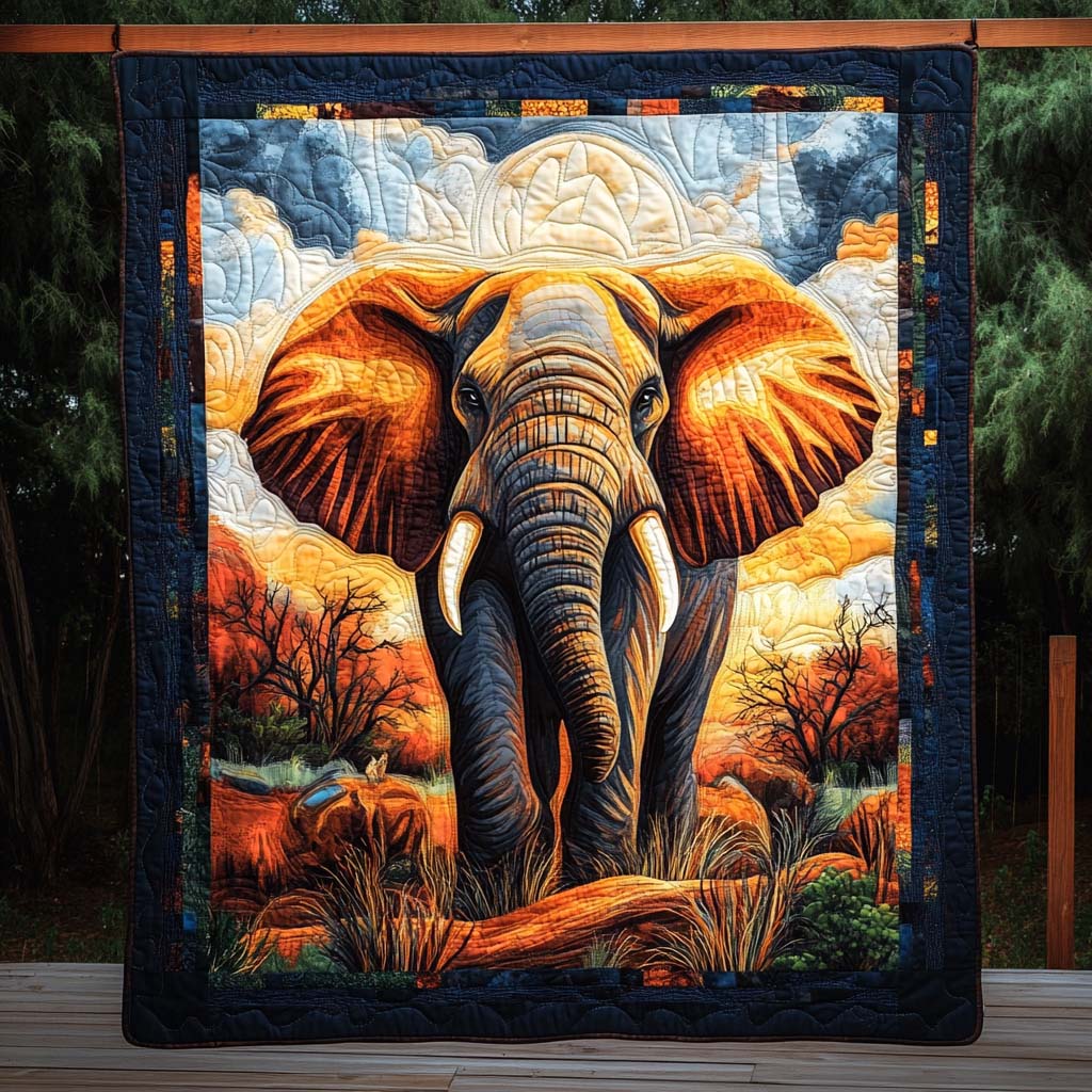Radiant Sunset Giant Quilted Blanket Good Bed Sheet Sets Cute Gift For Elephant Lovers