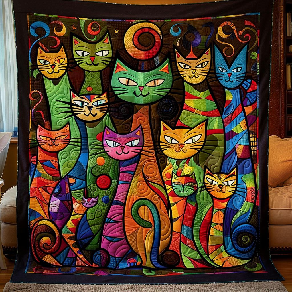Rainbow Cats Quilted Blanket Comforter And Sheet Sets Birthday Gifts For Cat