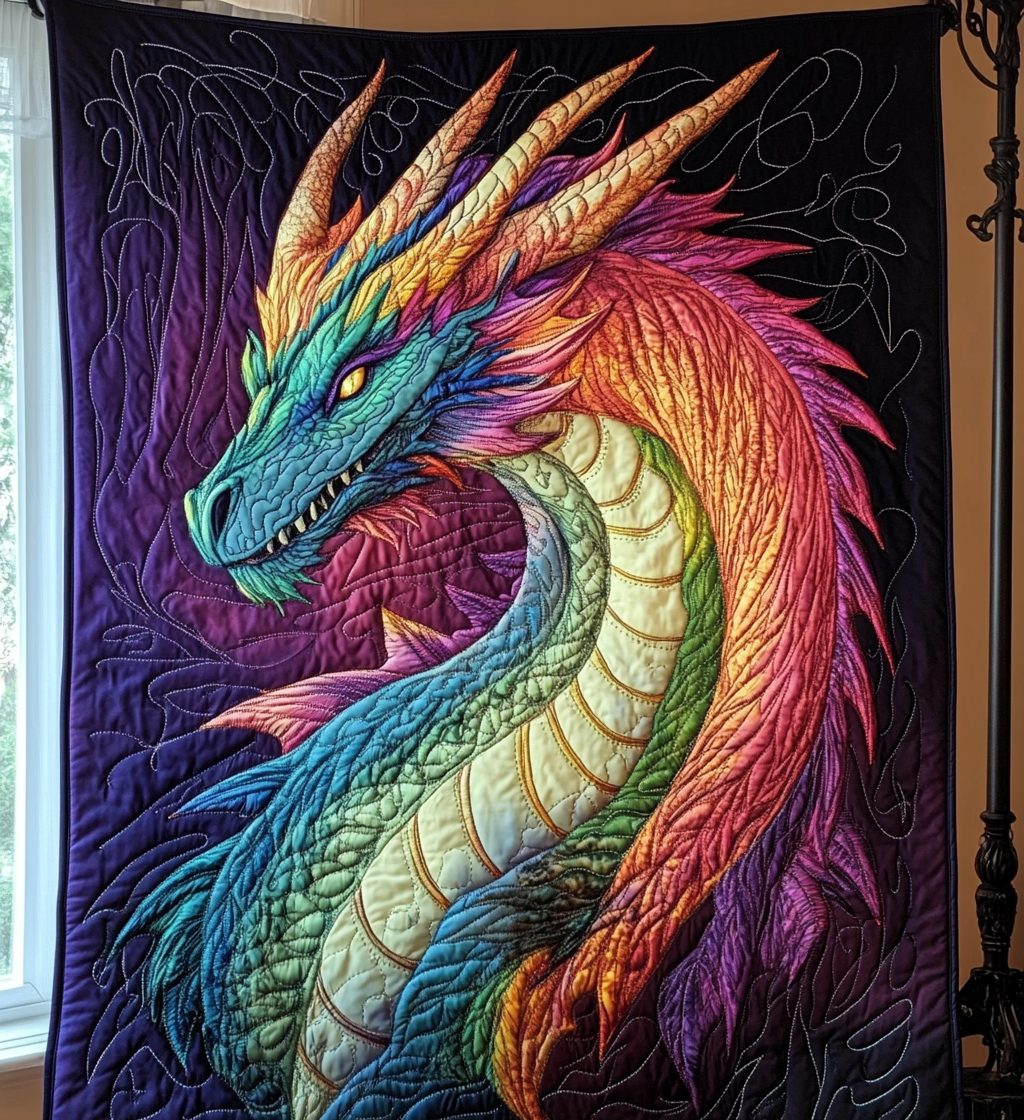 Rainbow Dragon Quilted Blanket Best Bedding Sets Best Gifts For Dragon Lovers