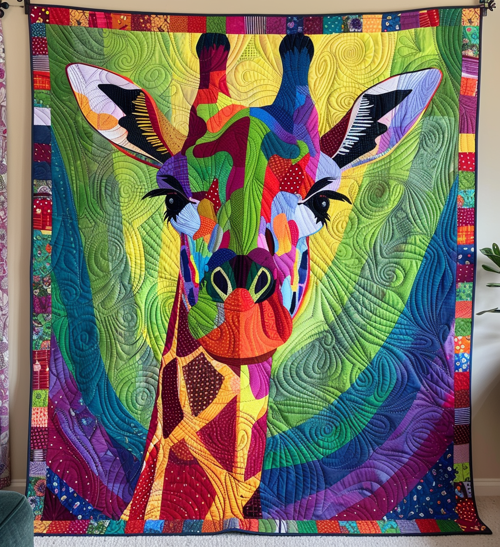 Rainbow Giraffe Quilted Blanket Bed Bedding Set Best Gifts For Giraffe Lovers