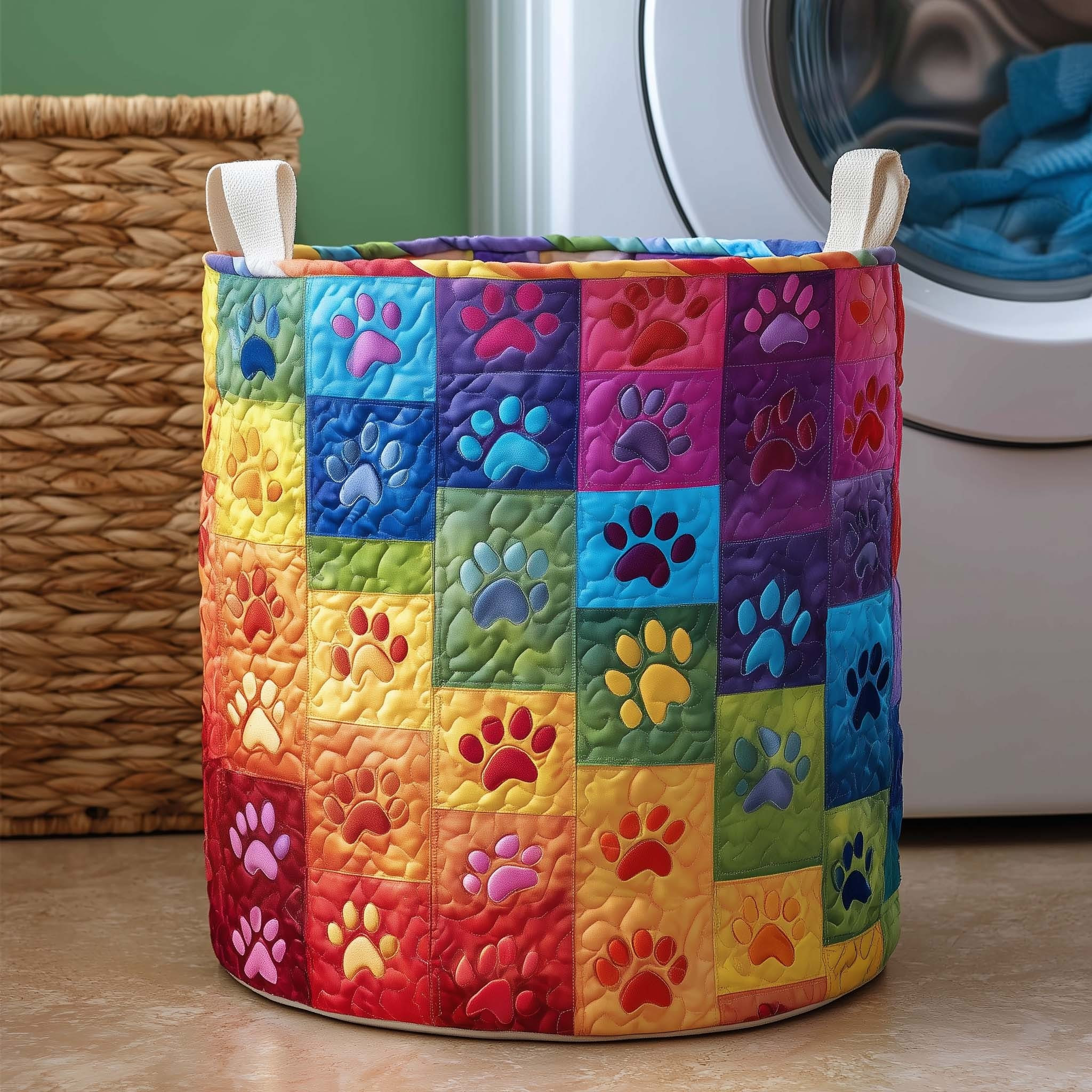 Rainbow Paws Quilted Laundry Basket Cute Storage Basket Present For Dog Lovers