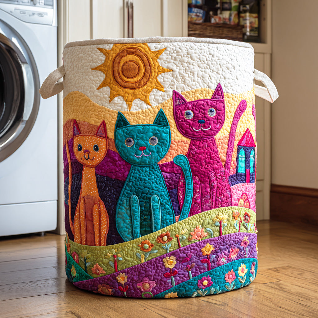 Rainbow Paws Quilted Laundry Basket Modern Quilted Laundry Basket for Minimalist Decor
