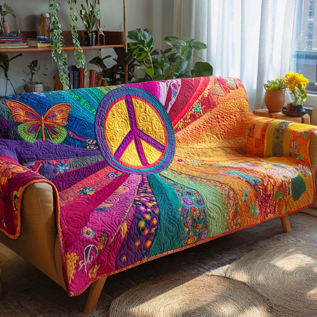 Rainbow Peace Garden Quilted Sofa Cover Seat Covers For Couches Hippie Gift Ideas