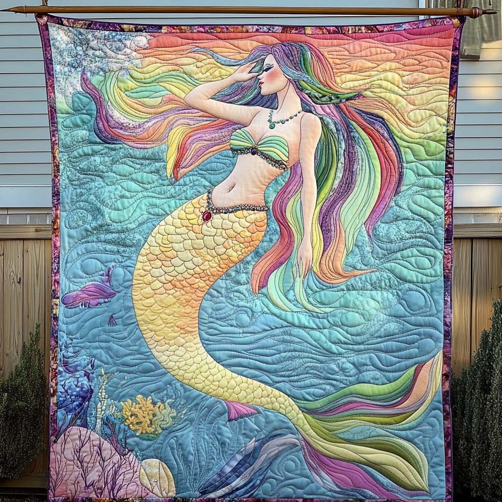Rainbow Tresses Mermaid Quilted Blanket Best Bedding Comforter Sets Mermaid Birthday Gifts