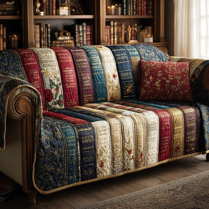 Reading Hollow Quilted Sofa Cover Book Lover Home Decor Cozy Couch Accent Gift For Readers