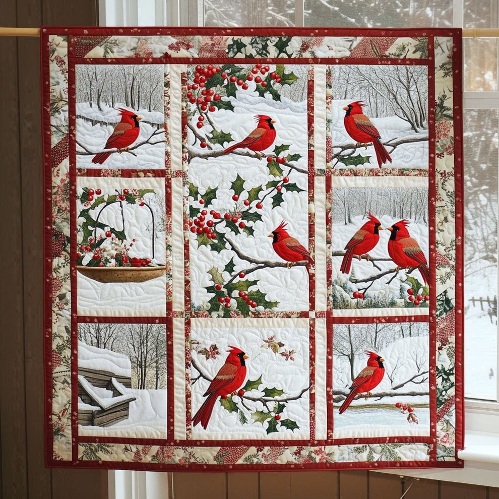 Red Cardinal Snow Winter Christmas Quilt Blanket Merchandise Cardinal Gifts For Christmas