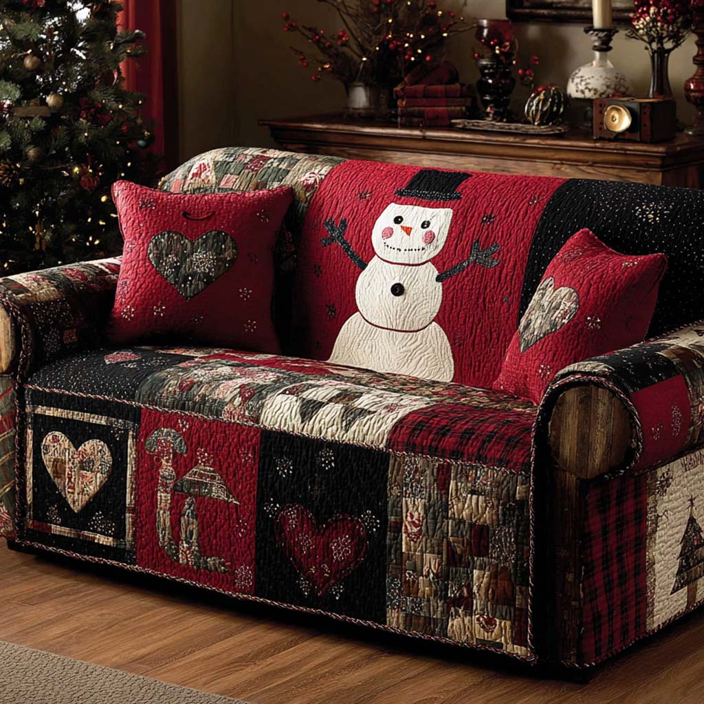 Red Heart Snowman Quilted Sofa Cover Christmas Decorations Indoor Family Xmas Ideas