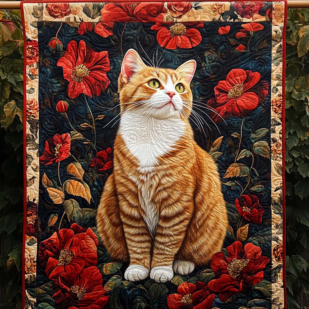 Red Poppy Cat Quilted Blanket Best Bedsheets Cat Gifts For Ladies