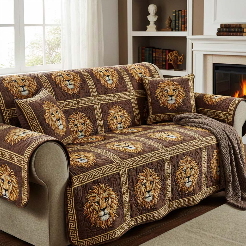 Regal Roar Quilted Sofa Cover Sofa Cover Couch Lion Gifts For Adults