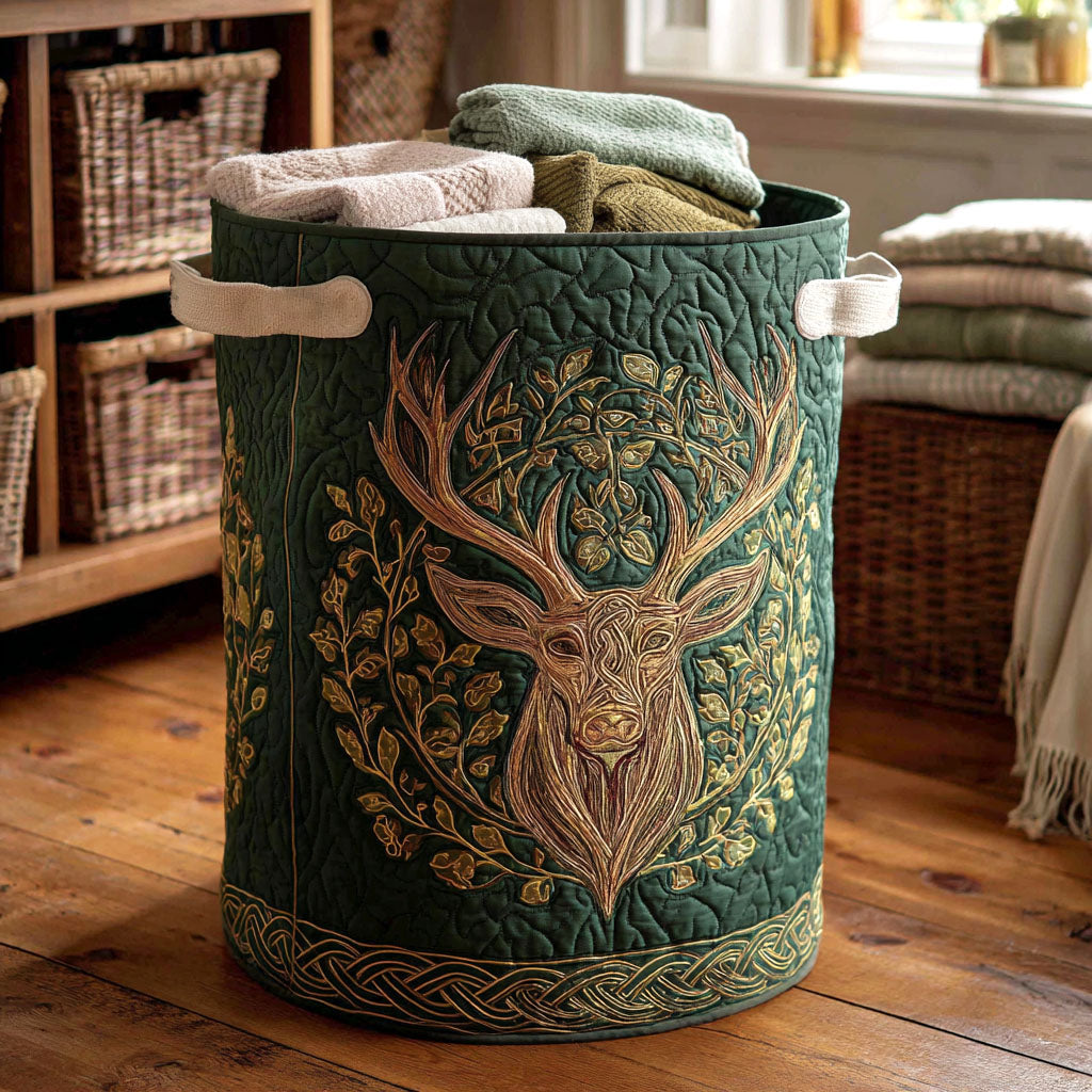 Regal Stag Crest Quilted Laundry Basket Practical Home Storage Gift with Quilted Design
