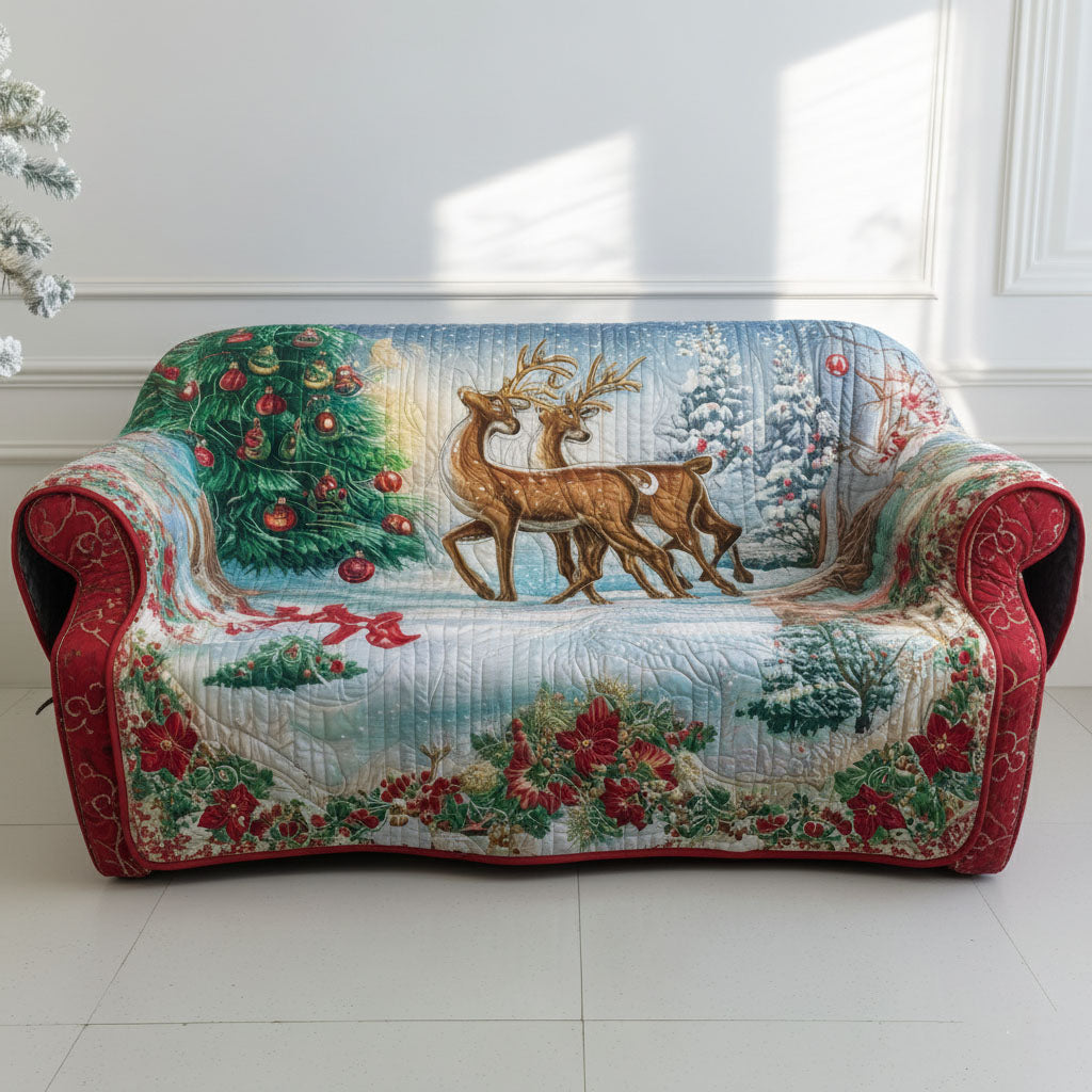 Reindeer Dreamscape Quilted Sofa Cover Holiday Living Room Decor Christmas Gifts For Wife