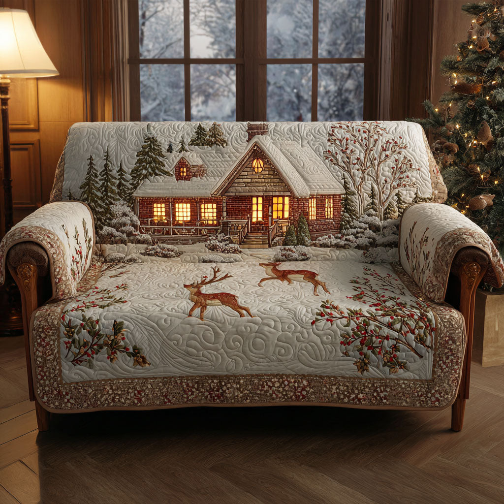 Reindeer Lodge Quilted Sofa Cover Slipcover Sofa Family Christmas Presents