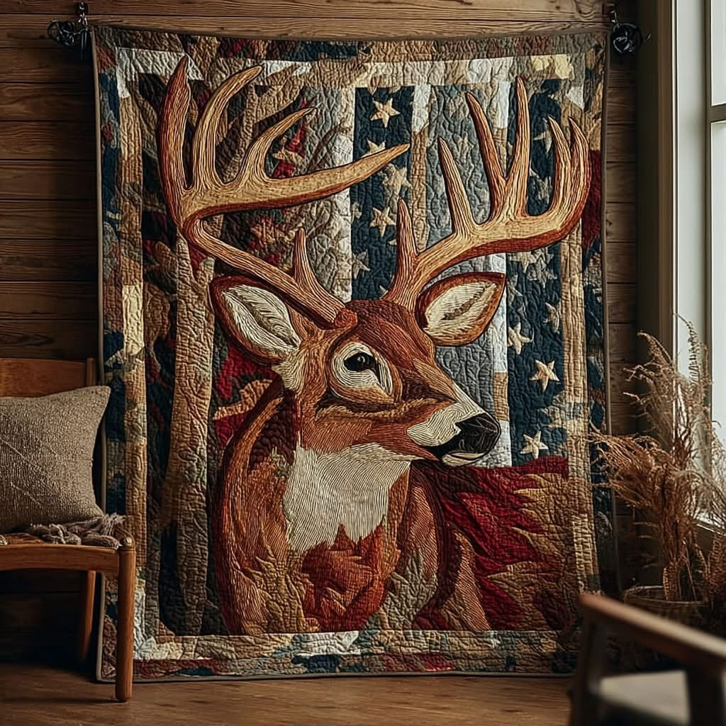 Reindeer Quilted Blanket Retro Mosaic Present Ideas For Reindeer Lovers
