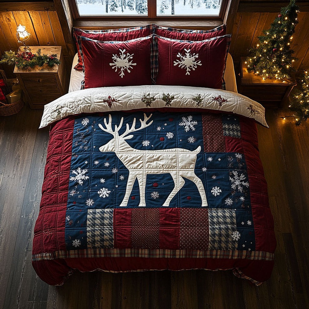 Reindeer Winter Dream Quilted Bedding Set Holiday Duvet Covers Christmas Gift Ideas