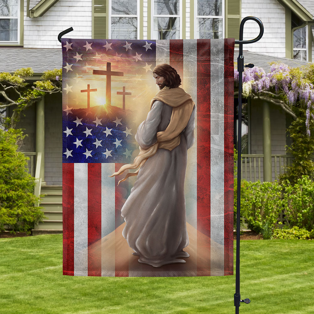 Resurrection of Jesus Christ American Flag Religious Easter Decor Flag Gift For Dad