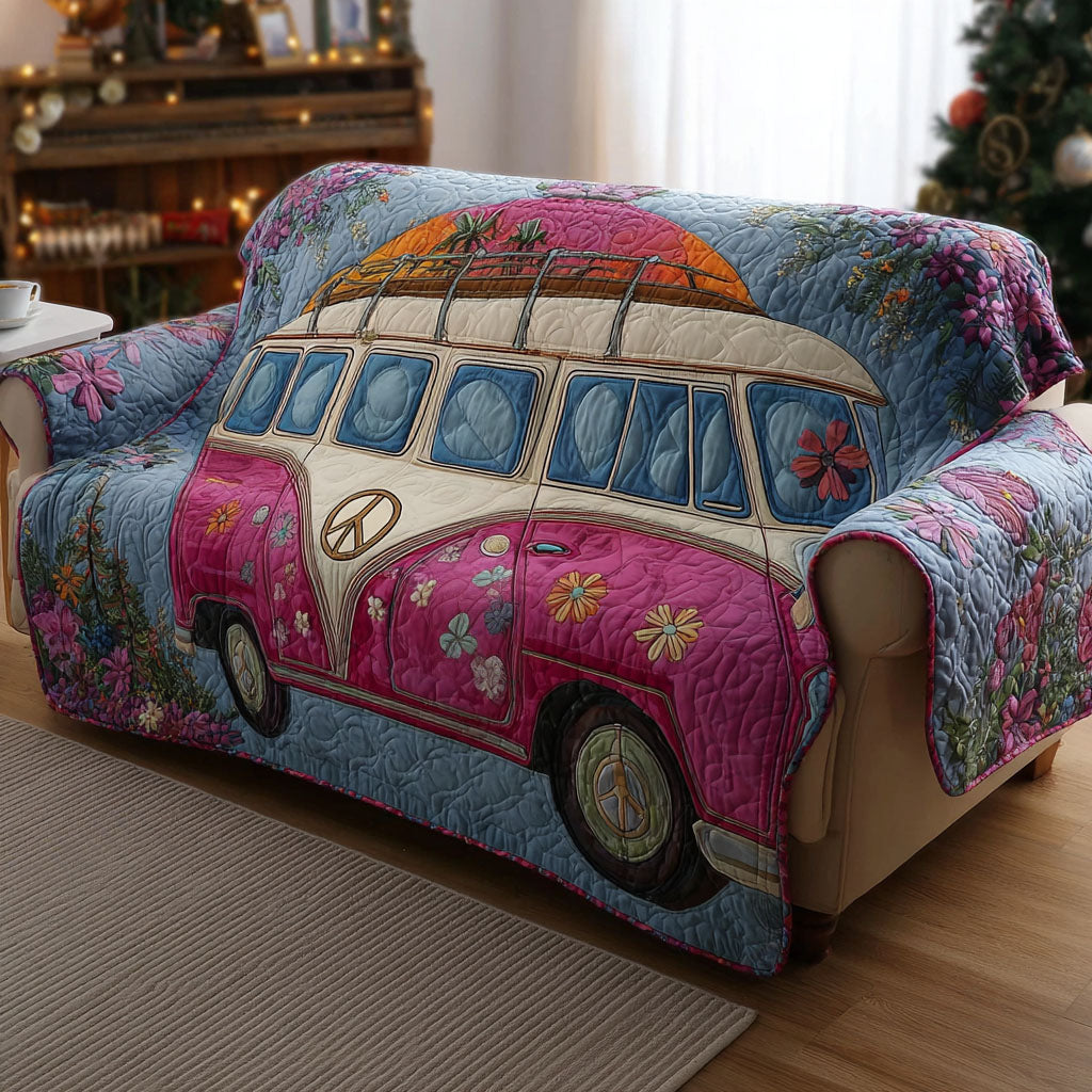 Retro Escape Quilted Sofa Cover Couch Protector Hippie Style Gifts