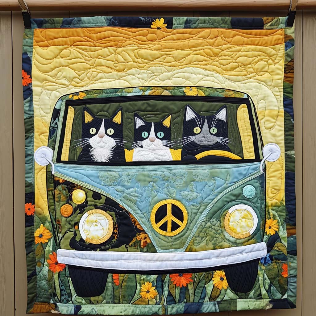 Road Trip Cats Quilted Blanket Nice Bed Sheet Sets Gift Ideas For Cat Owners