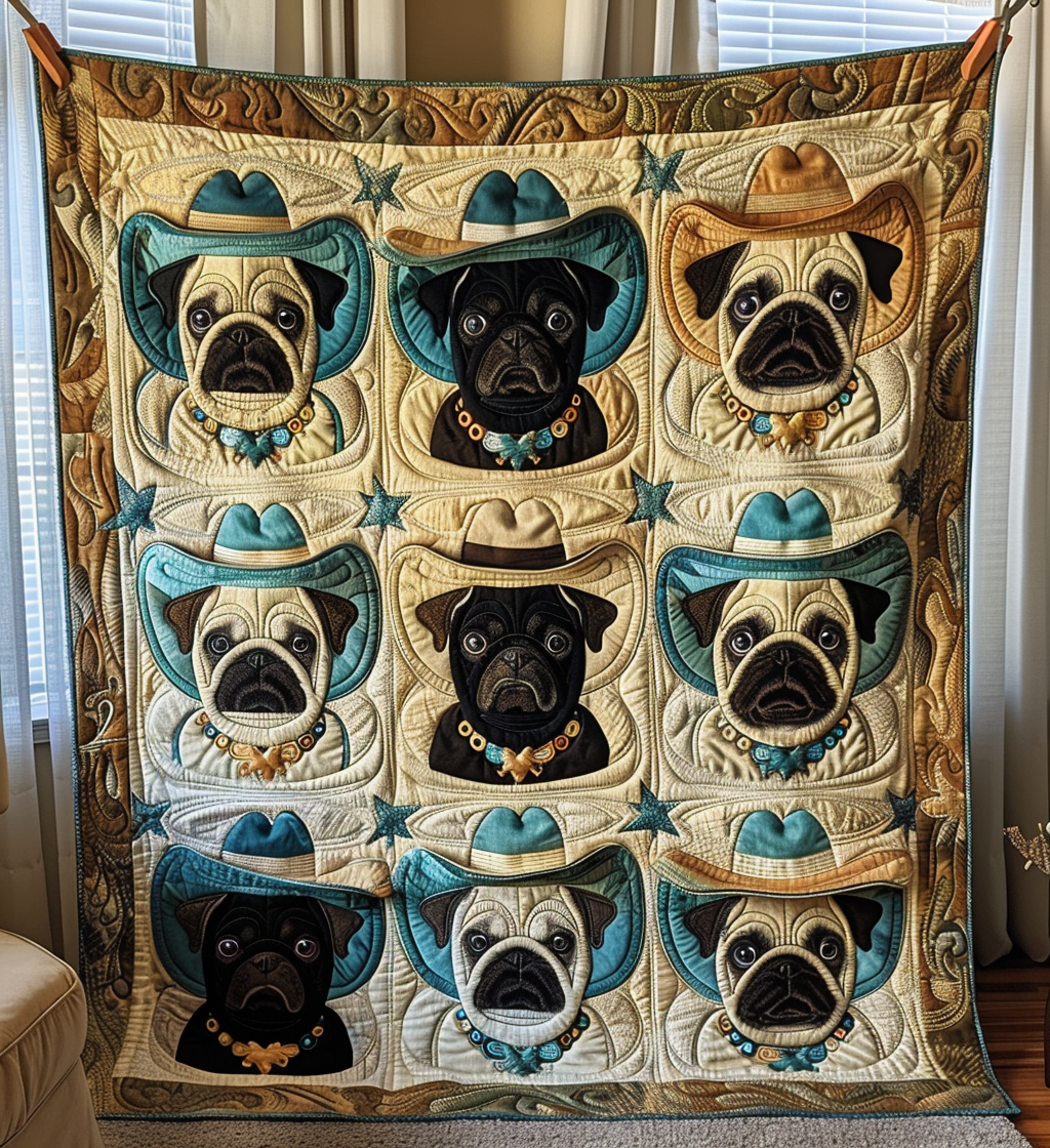 Rodeo Pug Quilted Blanket Bed Room Decoration Gifts For Pug Owners