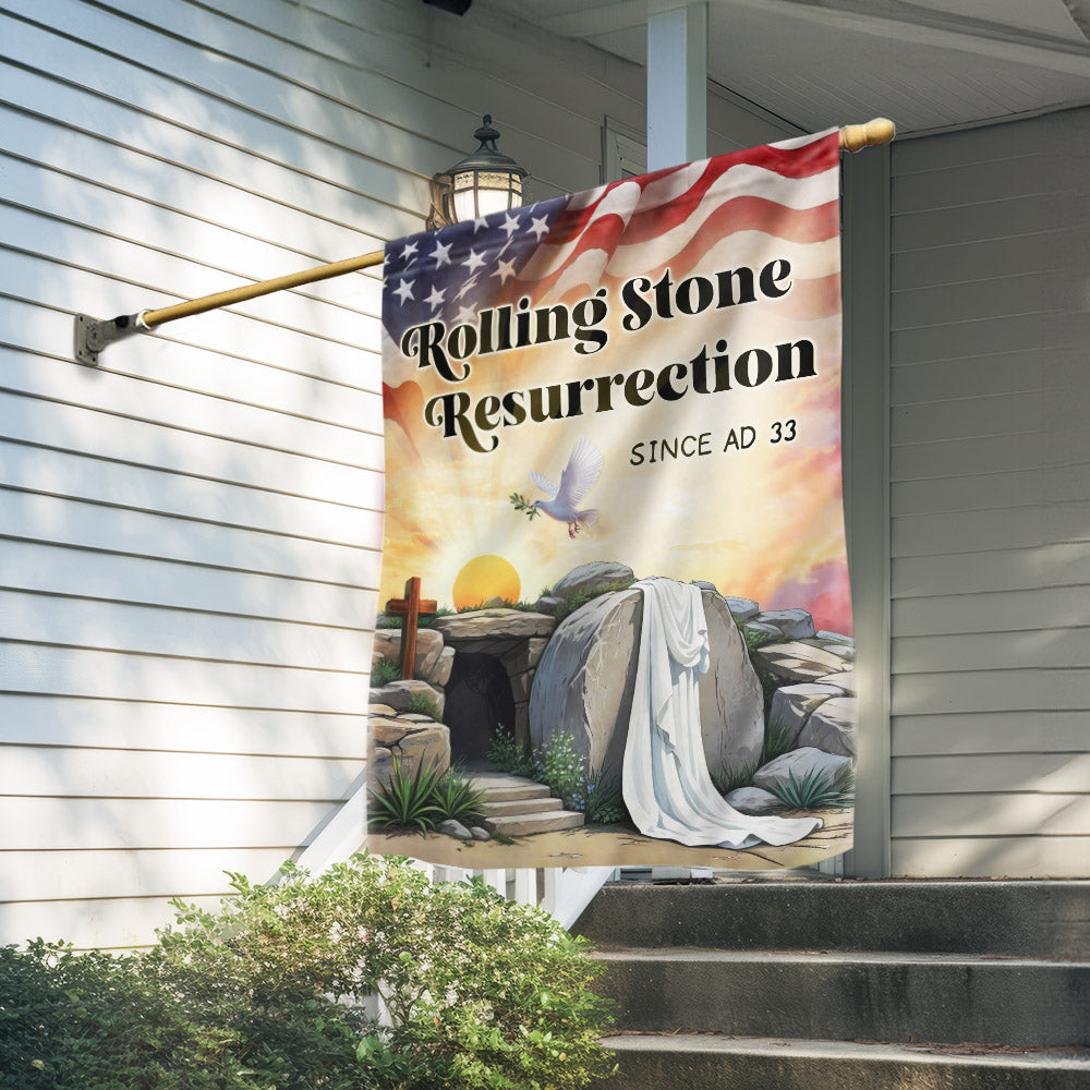 Rolling Stone Resurrection Easter Flag Religious Easter Decor Flag Gift For Dad