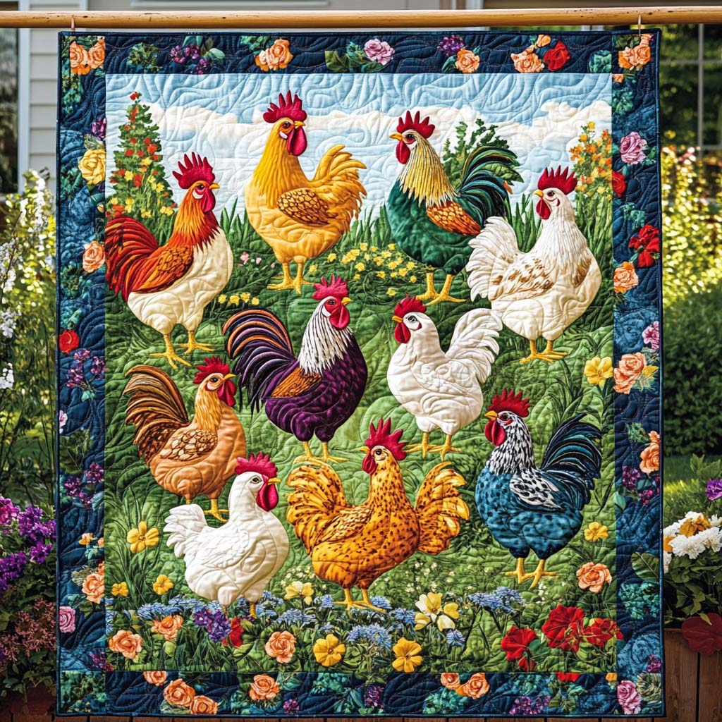 Rooster Reveri Quilted Blanket Best Queen Sheets Chicken Gifts For Chicken Lovers