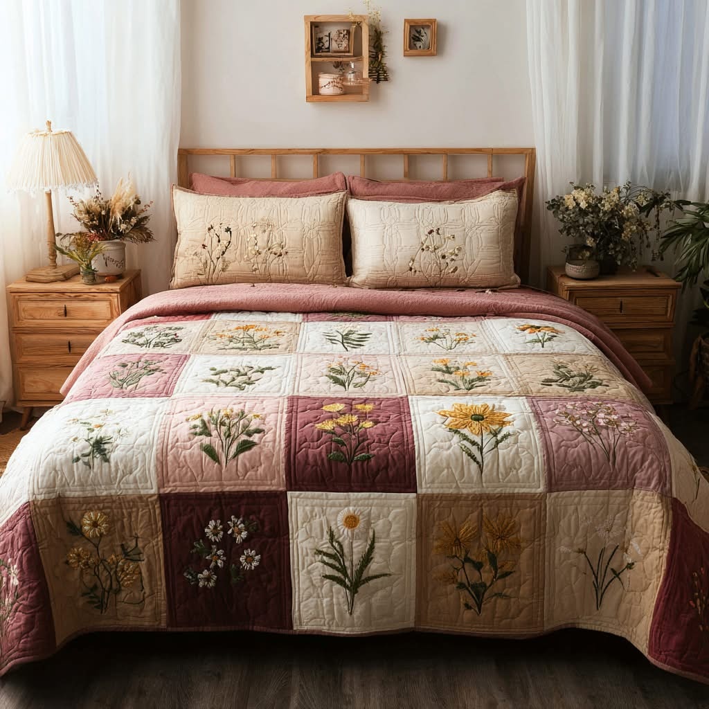 Rose Cottage Quilted Bedding Set Floral Patchwork Duvet Cover Set Best Birthday Gifts For Her