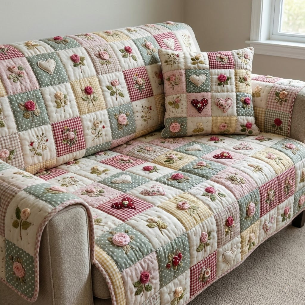 Rose Whispers Quilted Sofa Cover Sofa Protector Cover Sunflower Gift Items