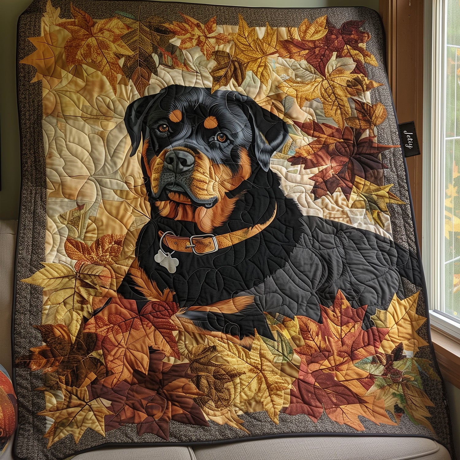 Rottweiler's Autumn Breeze Quilted Blanket Bed Comforter Set Dog Gifts For Dog Lovers