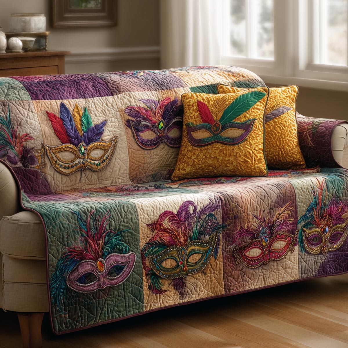 Royal Colors Quilted Sofa Cover Sofa Cover Set Mardi Gras Gifts Items