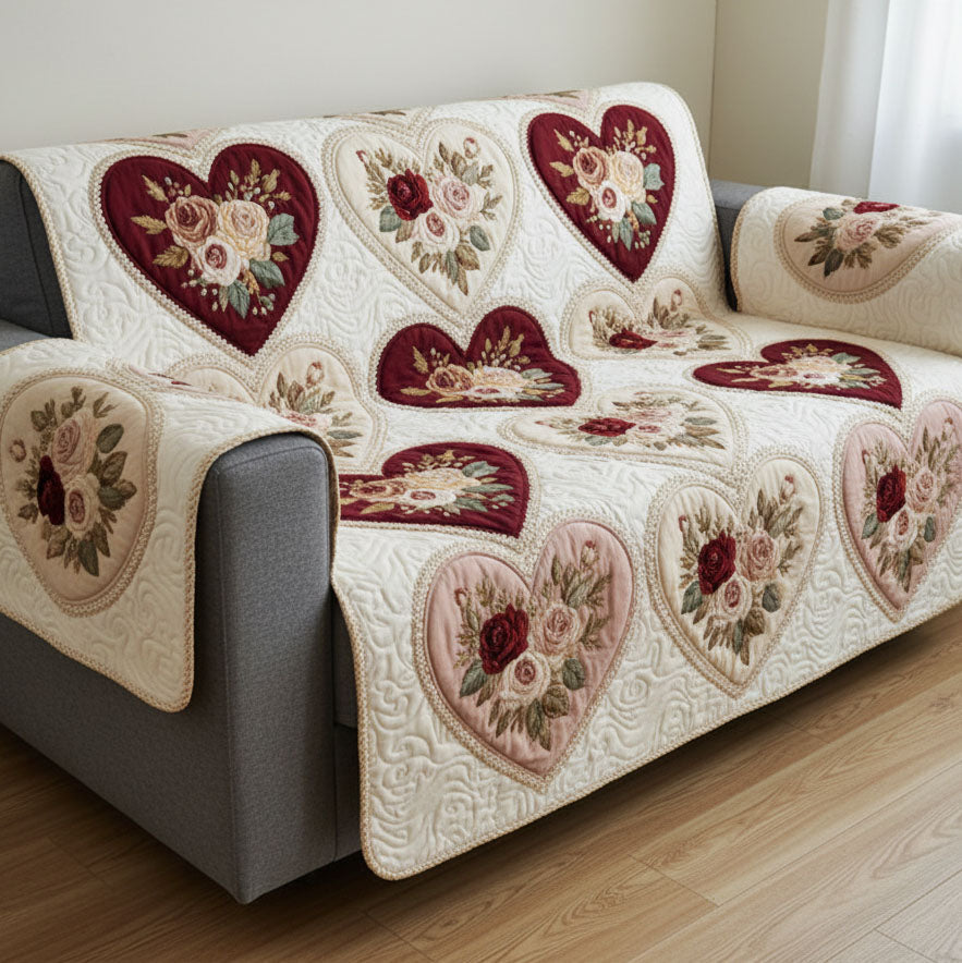 Royal Floral Hearts Quilted Sofa Cover Furniture Covers Mothers Day Gift For My Daughter