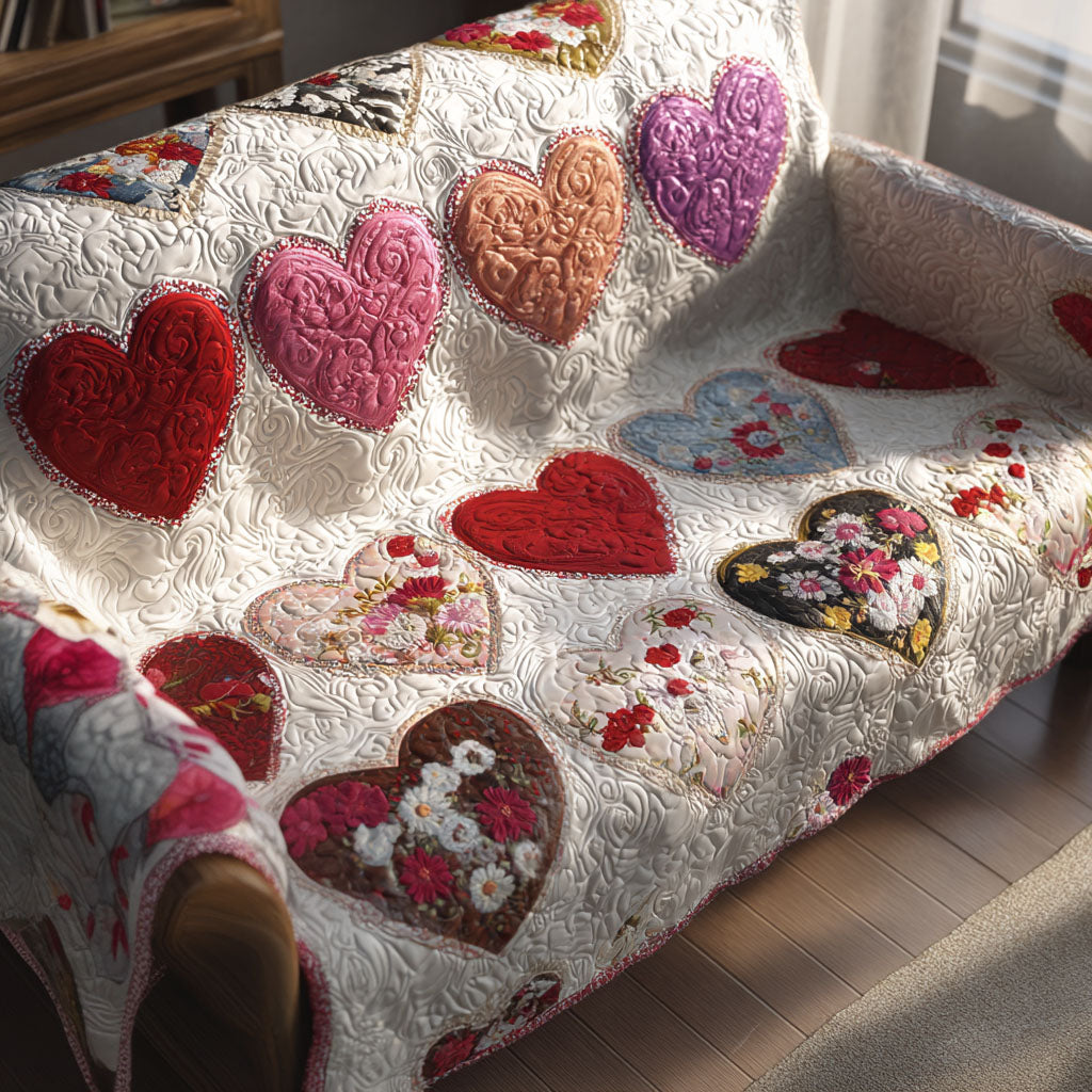 Ruby Hearts Quilted Sofa Cover Best Couch Slipcovers Valentine Day Gifts For My Wife