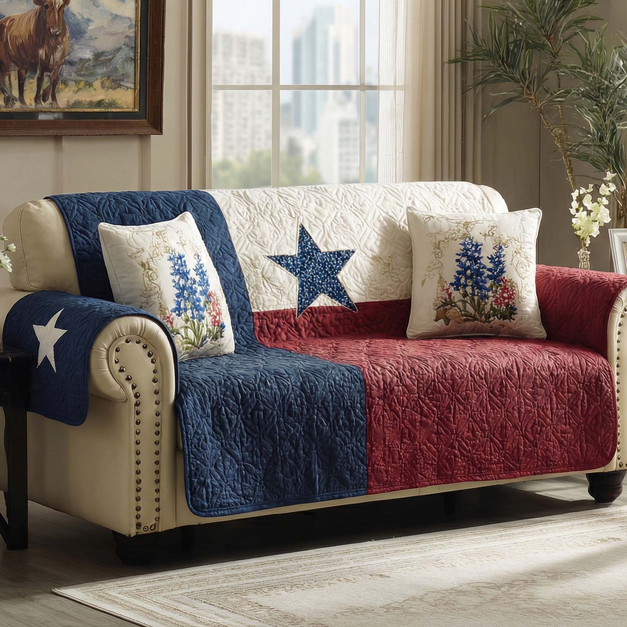 Rustic Americana Quilted Sofa Cover Living Room Decor Texas Gifts For Adults