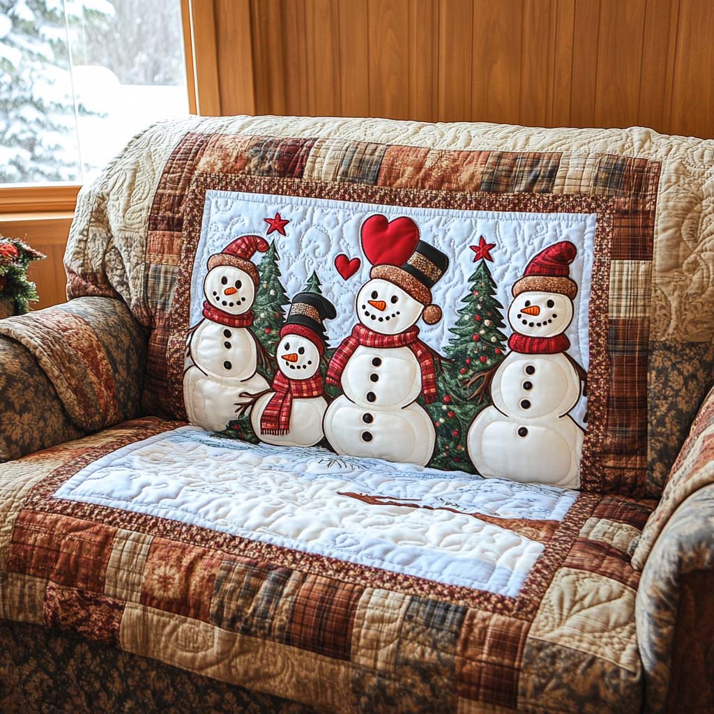 Rustic Cabin Snowmen Quilted Sofa Cover Santa Sofa Cover Family Christmas Gifts