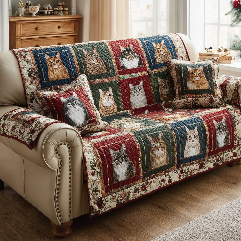 Rustic Cat Charm Quilted Sofa Cover Sofa Couch Cover Unique Gifts For Cat Lovers