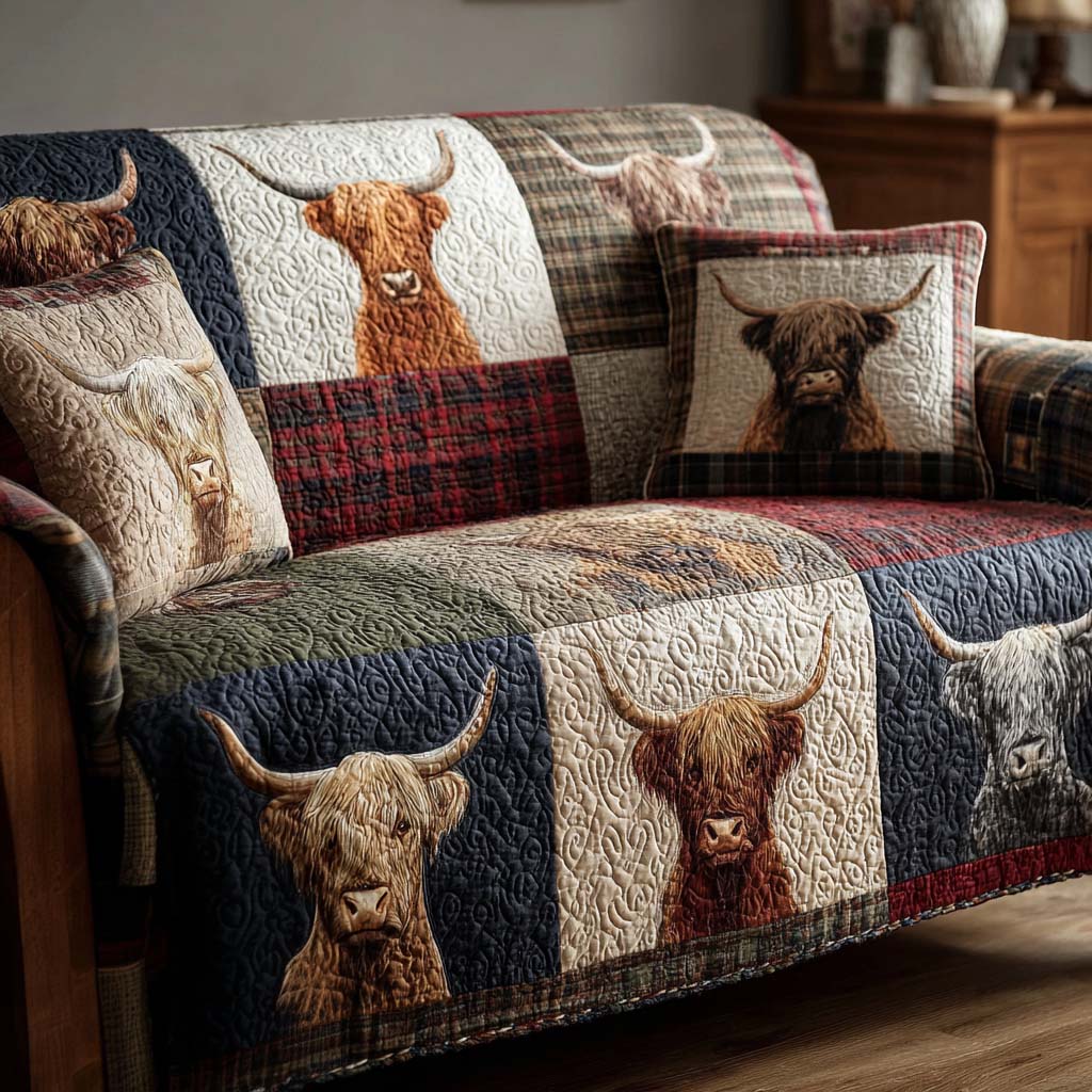 Rustic Charm Quilted Sofa Cover Couch And Sofa Covers Highland Cow Stuff Gifts
