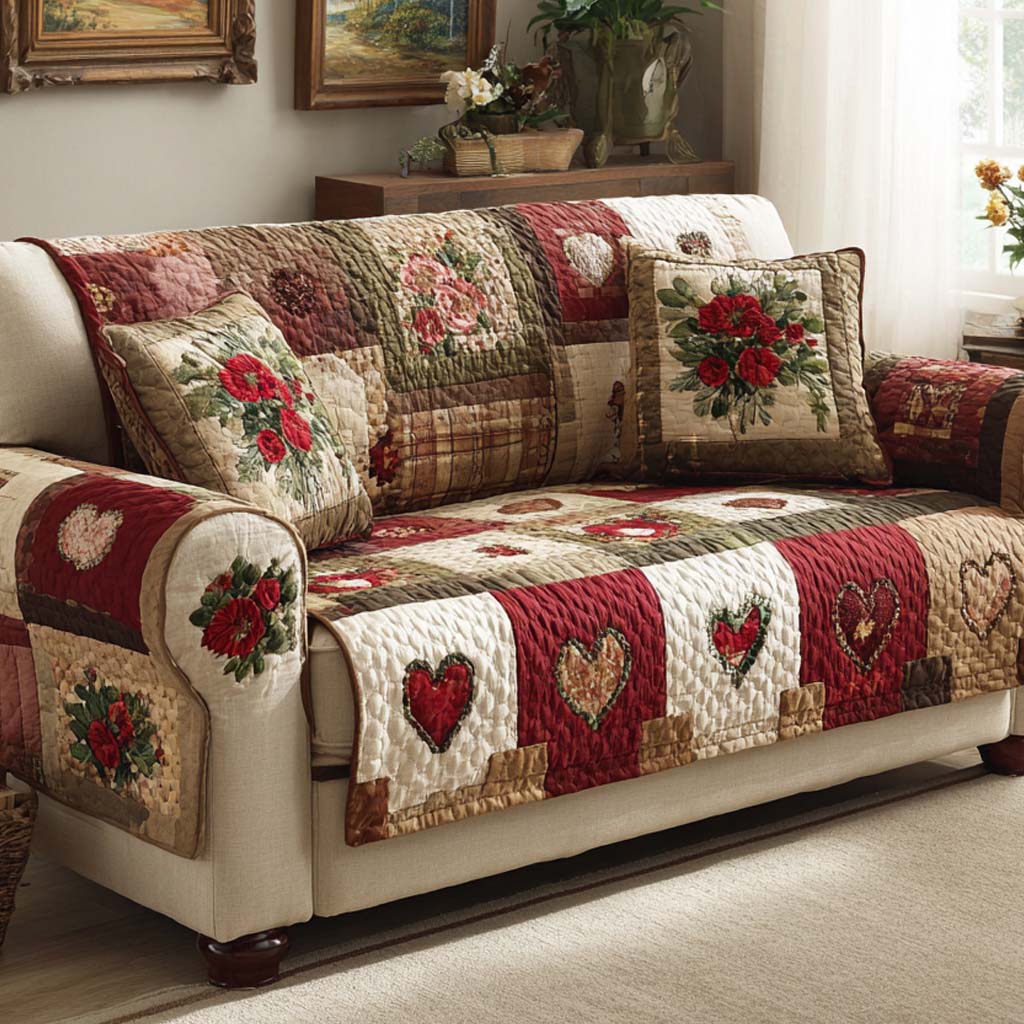 Rustic Farmhouse Heart Quilted Sofa Cover Sofa And Seat Covers Valentine Day Gifts For Grandparents
