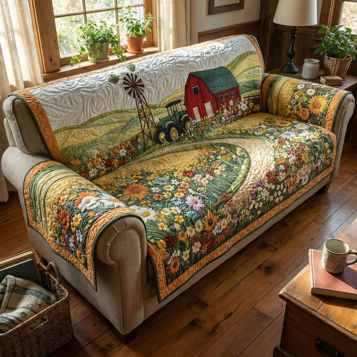 Rustic Harvest Road Quilted Sofa Cover Autumn Country Furniture Protector Best Home Decor Gift