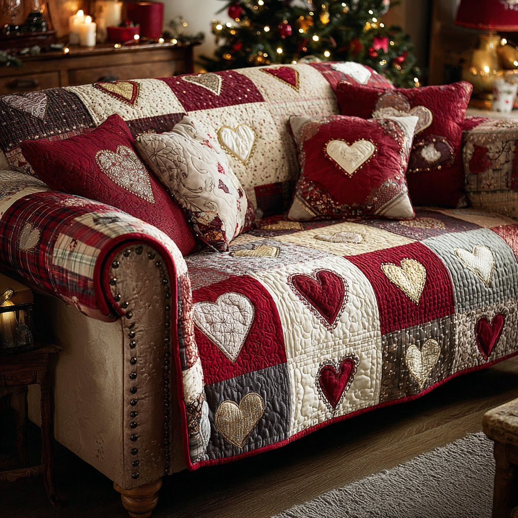 Rustic Heart Christmas Quilted Sofa Cover Christmas Sofa Cover Family Christmas Gifts